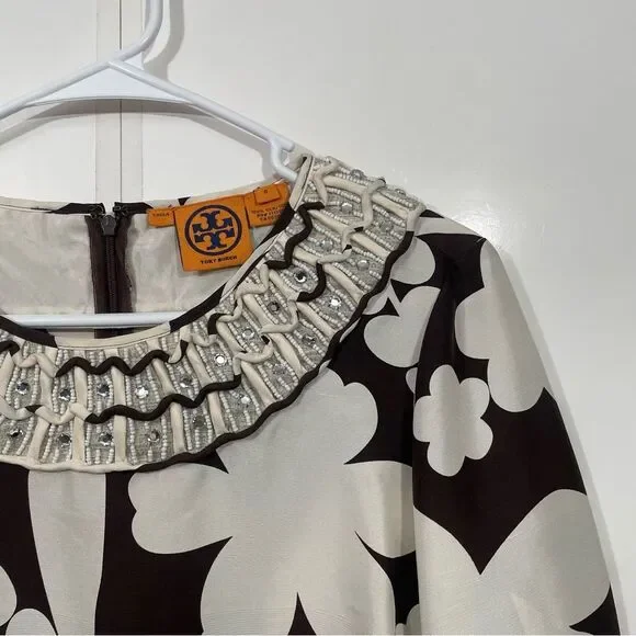 Tory Burch 100% Silk Soft Structured Floral Midi Dress